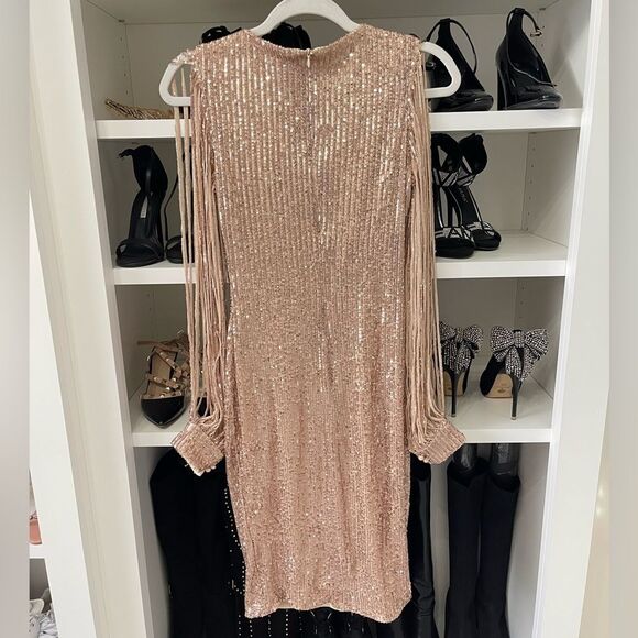 SEQUIN TASSEL SLEEVE BODYCON EVENING DRESS Size Small - Picture 12 of 15